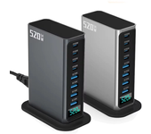 [GaN Tech] Cargador USB PD Bakeey de 520W y 8 puertos 4USB-A + 4USB-C PD QC SCP PPS carga rápida estación de carga digit