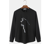 Camisetas de manga corta con dobladillo curvado y gráfico de gatos