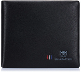 BULLCAPTAIN Carteras para hombres de cuero genuino negro suave billetera bifold de negocios casual soporte para tarjetas