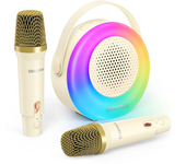 BlitzMax BM-K10 Máquina de karaoke para niños, altavoz portátil mini con bluetooth y 2 micrófonos inalámbricos, luces RG