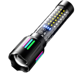 Linterna LED con zoom telescópico de largo alcance y foco blanco, con brillante luz de inundación COB, carga tipo C, luz