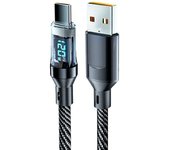 Cable USB-A de 120W a Tipo C con pantalla digital carga rápida y transmisión de datos, núcleo de cobre, longitud de 1M/2