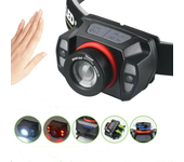Linterna frontal de luz fuerte XPE+LED con batería incorporada, carga USB, sensor de movimiento y zoom