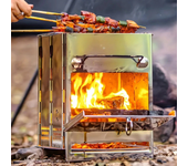 IPRee Estufa de madera portátil de acero inoxidable plegable Parrilla Mini BBQ con bolsa de transporte Suministros para