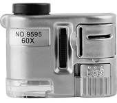 Lupa de bolsillo portátil 60X con luz ultravioleta y LED, microscopio joyero para inspecciones detalladas, verificador d
