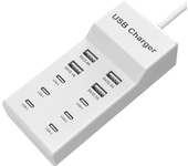Cargador USB de 50W con 10 puertos 4USB-A+6USB-C Estación de carga rápida para escritorio con enchufe EU y enchufe US pa