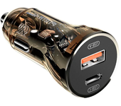 Cargador de coche transparente de doble USB 12V-24V 30W PD + QC4.0 Súper carga rápida para Apple Huawei Xiaomi Oppo Vivo