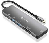 Docking station AISENS ASUC-6P016-GR HDMI 4K/2xUSB-A/SD-microSD/USB-C PD 100W/Aluminio