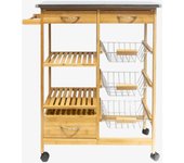 Carro de cocina de madera bambú 74x37x86cm