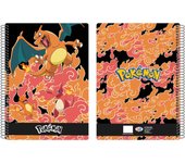 CYPBRANDS Pokémon- Cuaderno Folio 80 Hojas, Charmander, Tapa Dura, Cuadricula 4x4 mm, Espiral, Material escolar, Papeleria, Color Naranja, Producto Oficial (CyP