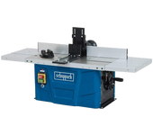 Scheppach, HF50, fresadora de eje inferior, trabajos precisos en carpintería, ideal para ranuras y molduras, estructura robusta, mesa amplia, diseño compacto, azul