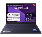 LG gram Pro 16Z90TS-G.AU99B Ordenador Portátil 16 Pulgadas, Intel Core Ultra 9 288V, 32GB RAM, 1TB SSD, Pantalla IPS Antirreflejo, 1.239 g, 25.5 Horas, W11 Home, Gris metalico, Teclado QWERTY Español