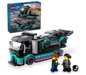 LEGO City Coche de Carreras y Camión de Transporte de Juguete, Juego de Construcción con Vehículo de Competición, Minifiguras de Piloto y Camionero, Regalo para Niños y Niñas de 6 Años o Más 60406