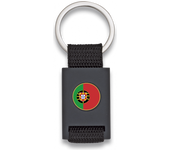 Llavero Rectangular De Metal Albainox, Color Negro + Cinta Negra, Personalizable, En Caja Presentación, Portugal, 09434gr1030