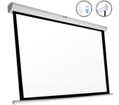 Iggual Pantalla Proyección 110" Pulgadas Eléctrica Enrollable -Panorámica 16:9 -Caída Ajustable -Mando Distancia e Interruptor Aux- Apto Pared/Techo -Compatible 4k y Cualquier Proyector (243x137 cm)