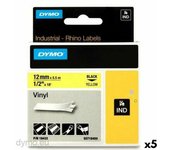 Cinta laminada para rotuladoras rhino dymo id1-12 12 x 5,5 mm negro amarillo vinilo autoadhesivas (5 unidades)