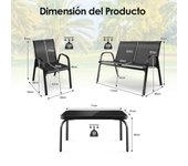 Costway Juego 4 Piezas de Muebles para Jardín con Mesa de Café de Cristal Templado Banco y 2 Sillas Set de Conversación de Exterior Patio Piscina
