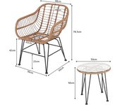 Costway Juego de 3 Piezas Muebles de Mimbre de Bistro de Conversación de Patio Mesa Redonda de Vidrio 2 Sillones Cojines para Jardín Piscina