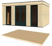Décor et Jardin Caseta de jardín + suelo Decor Home (Medidas ext. (An x Pr): 480 x 350 cm, Madera, Antracita, Natural)
