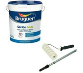 Pintura para paredes y techos Ciclón + Rodillo completo telescópico Nespoli (Blanco, Mate, 15 l)