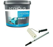 Pintura para paredes MyHaus + Rodillo completo telescópico Nespoli (Blanco, Mate, 15 l)