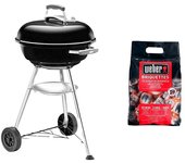Weber Barbacoa redonda con tapa Compact Kettle 47 + Briquetas (Diámetro de la superficie de la parrilla: 47 cm, Negro/Plateado)
