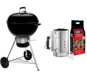 Weber Barbacoa redonda con tapa Original Kettle E-5730 + Chimenea de encendido Rapidfire (Diámetro de la superficie de la parrilla: 57 cm,...