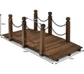 Costway Puente Decorativo para Jardín de Madera Abeto Puente de Arco con Barandal Cadenas para Arroyo Granja Patio Madera 150 x 67 x 55 cm