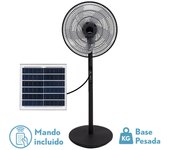 ABRILA - Ventilador de Pie Solar DC RIALTO | Color Negro con cinco Aspas | 3 Velocidades Ajustables | Incluye un Panel Solar | Equipado con Puerto USB y Mando a Distancia | Cabezal 2 Funciones