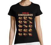Camiseta Mujer Manga Corta Tipos de Dinosaurios Fósiles Cráneos Jurassic Park T-Rex laTostadora