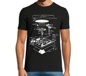 Camiseta Hombre Manga Corta Patente Tocadiscos Discos De Vinilo Música Retro 80 Deejay laTostadora
