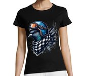 Camiseta Mujer Manga Corta Divertida paloma motera con casco laTostadora