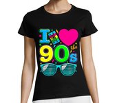 Camiseta Mujer Manga Corta I Love Los Noventa 90s Amo los Años 90 Vintage Retro laTostadora