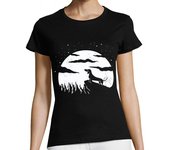 Camiseta Mujer Manga Corta perro salchicha mágica noche luna llena laTostadora