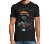 Camiseta Hombre Manga Corta Patente Tocadiscos Discos De Vinilo Música Retro 80 Deejay laTostadora