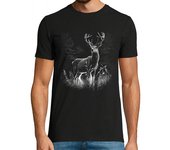 Camiseta Hombre Manga Corta ciervo en el bosque, hermoso dibujo realista laTostadora