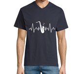 Camiseta Hombre Cuello Pico saxofón del latido del corazón laTostadora