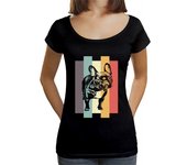 Camiseta Mujer Cuello Ancho Loose Fit bulldogs bulldog francés retro frenchie laTostadora