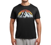 Camiseta Hombre Deportiva Montañas Árboles y Puesta de Sol Vintag laTostadora