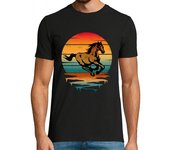 Camiseta Hombre Manga Corta caballo atardecer vintage laTostadora