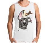 Camiseta Hombre Sin Mangas Perro pitbull pajaro gorrion laTostadora