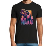 Camiseta Hombre Manga Corta música jurásica ciudad retro tiranosaur laTostadora