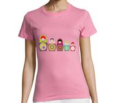 Camiseta Mujer Manga Corta Camiseta rosa Muñecas rusas Pendientera laTostadora