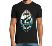 Camiseta Hombre Manga Corta cuidado con los tiburones retro vintage laTostadora