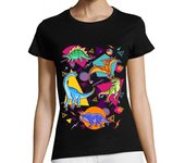 Camiseta Mujer Manga Corta Dinosaurios Retro 80 Textura Los 90 Jurassic Park Aesthetic laTostadora