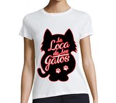 Camiseta Mujer Manga Corta La Loca de los Gatos - fondo negro laTostadora