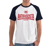 Camiseta Hombre Estilo Béisbol Camiseta beisbol blanca-azulmarino h - Antifascista siempre letras rojas laTostadora