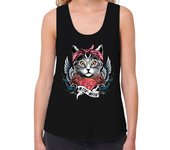 Camiseta Mujer Tirantes Loose Fit Camiseta Gata Con Diamante Kitten Rosas Rojas y Alas Amor Animales Mascotas Gatos laTostadora