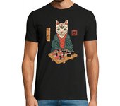 Camiseta Hombre Manga Corta neko sushi bar camiseta para hombre laTostadora