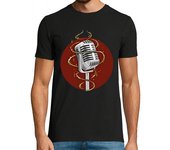 Camiseta Hombre Manga Corta Micrófono retro músico cantante vintage laTostadora